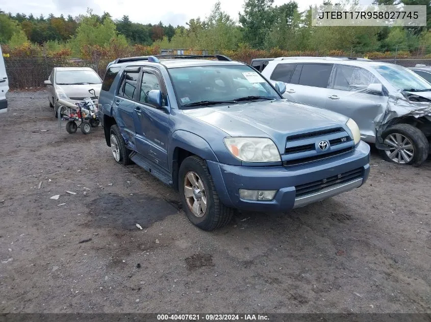 2005 Toyota 4Runner Limited V8 VIN: JTEBT17R958027745 Lot: 40407621