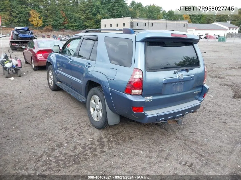 2005 Toyota 4Runner Limited V8 VIN: JTEBT17R958027745 Lot: 40407621