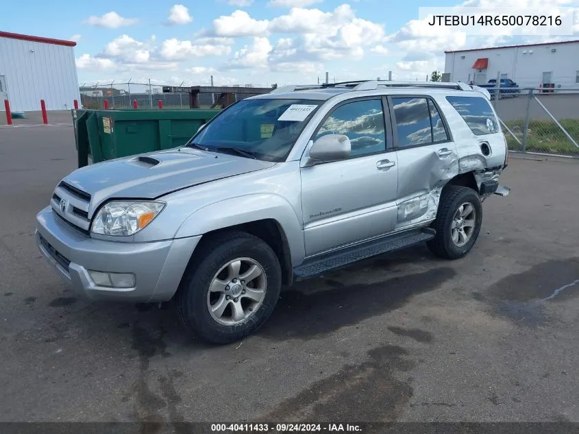 2005 Toyota 4Runner Sr5 Sport V6 VIN: JTEBU14R650078216 Lot: 40411433