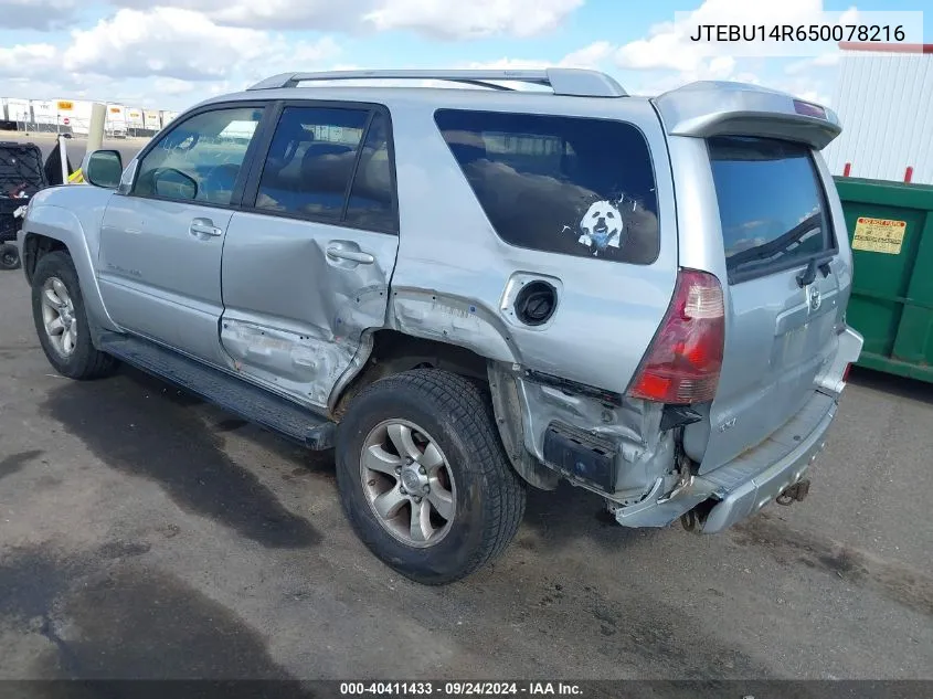 2005 Toyota 4Runner Sr5 Sport V6 VIN: JTEBU14R650078216 Lot: 40411433