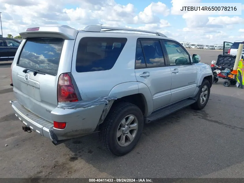 2005 Toyota 4Runner Sr5 Sport V6 VIN: JTEBU14R650078216 Lot: 40411433