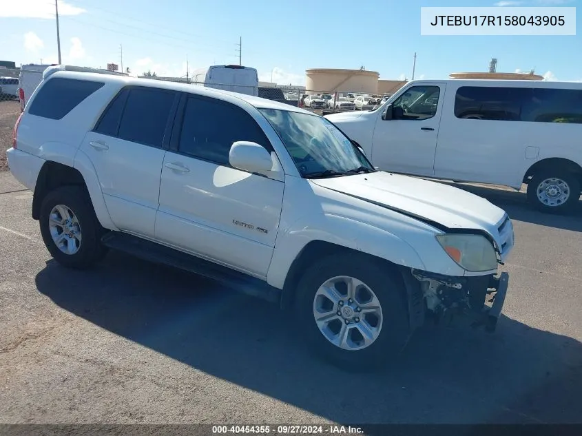 2005 Toyota 4Runner Limited V6 VIN: JTEBU17R158043905 Lot: 40454355