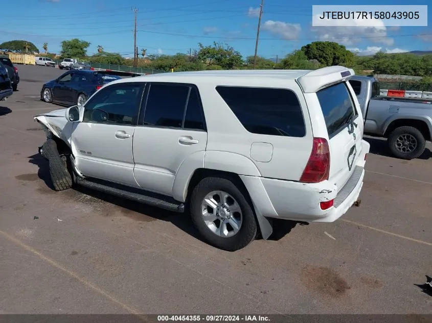 2005 Toyota 4Runner Limited V6 VIN: JTEBU17R158043905 Lot: 40454355