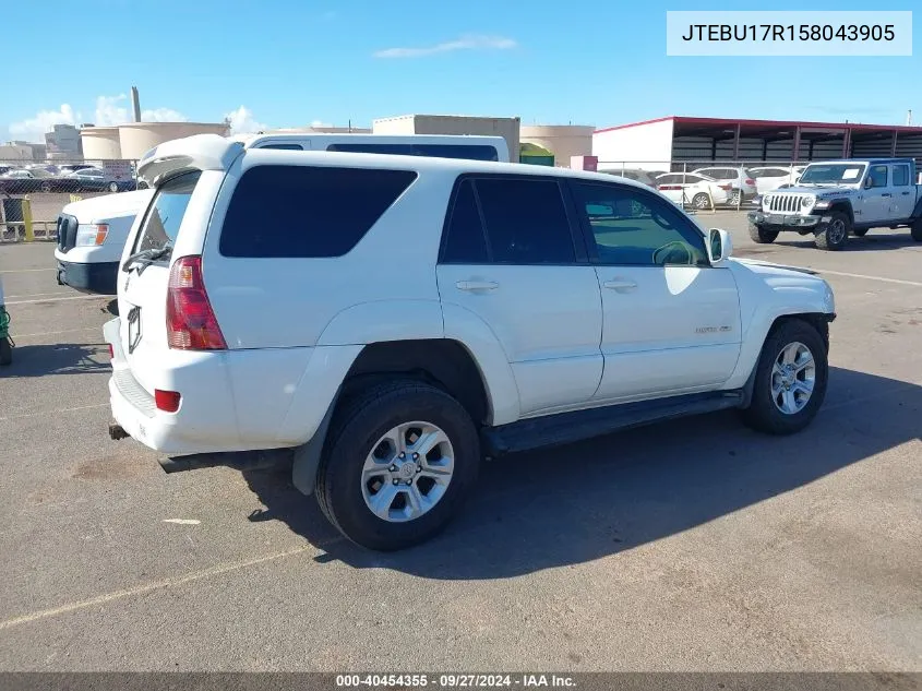 2005 Toyota 4Runner Limited V6 VIN: JTEBU17R158043905 Lot: 40454355