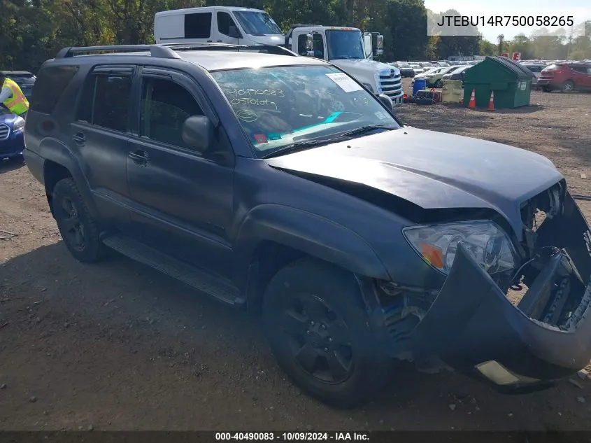 2005 Toyota 4Runner Sr5/Sport VIN: JTEBU14R750058265 Lot: 40490083