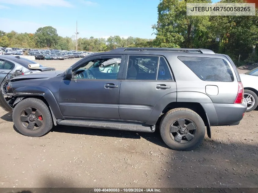 2005 Toyota 4Runner Sr5/Sport VIN: JTEBU14R750058265 Lot: 40490083