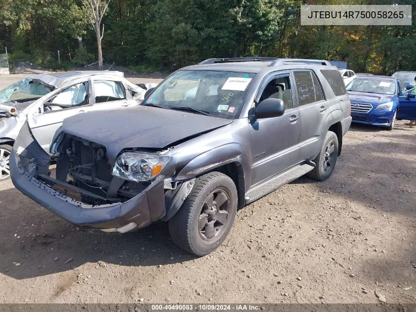 2005 Toyota 4Runner Sr5/Sport VIN: JTEBU14R750058265 Lot: 40490083