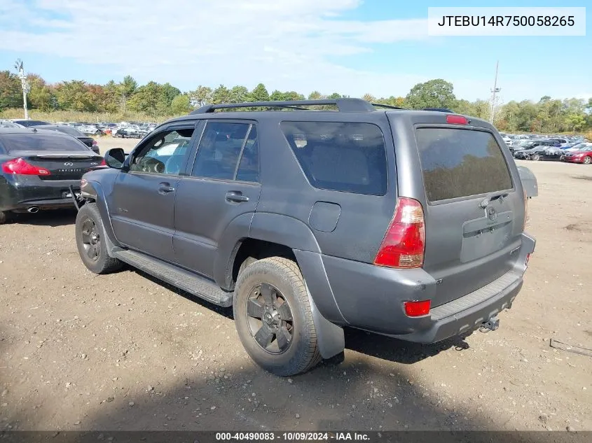 2005 Toyota 4Runner Sr5/Sport VIN: JTEBU14R750058265 Lot: 40490083