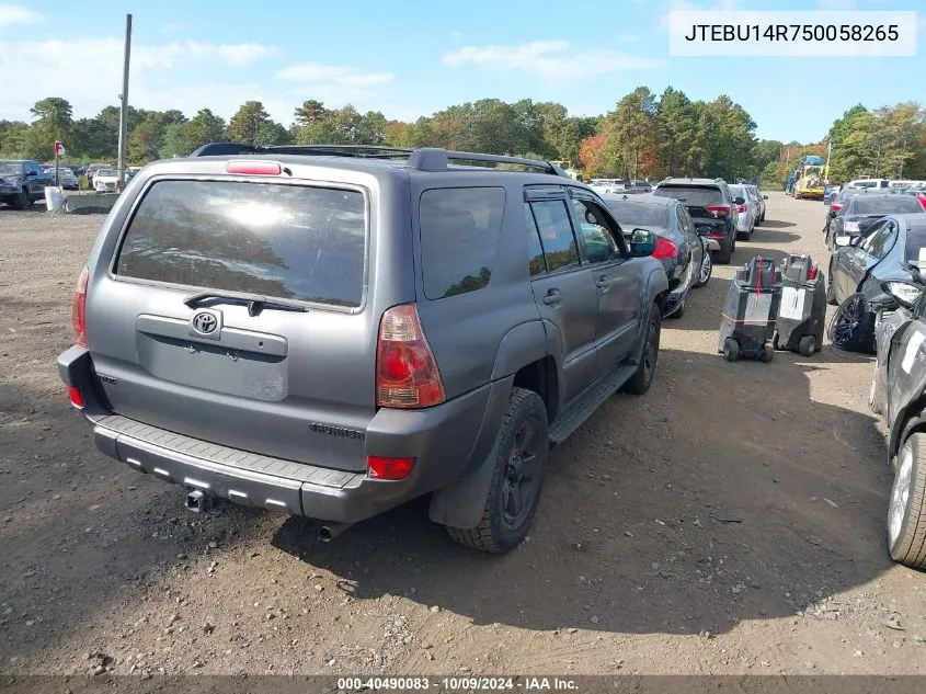 2005 Toyota 4Runner Sr5/Sport VIN: JTEBU14R750058265 Lot: 40490083