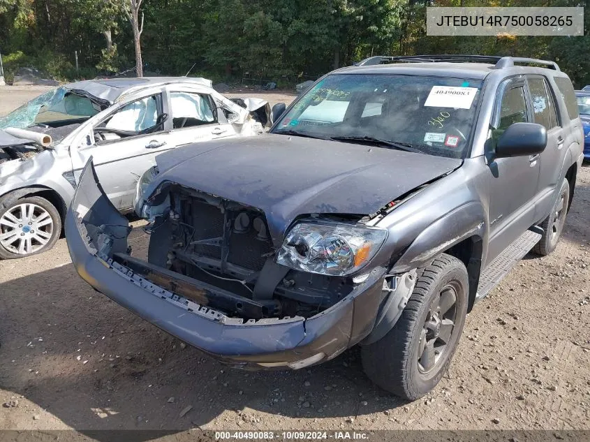 2005 Toyota 4Runner Sr5/Sport VIN: JTEBU14R750058265 Lot: 40490083