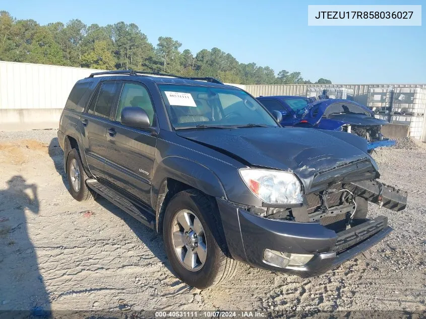 2005 Toyota 4Runner Limited VIN: JTEZU17R858036027 Lot: 40531111