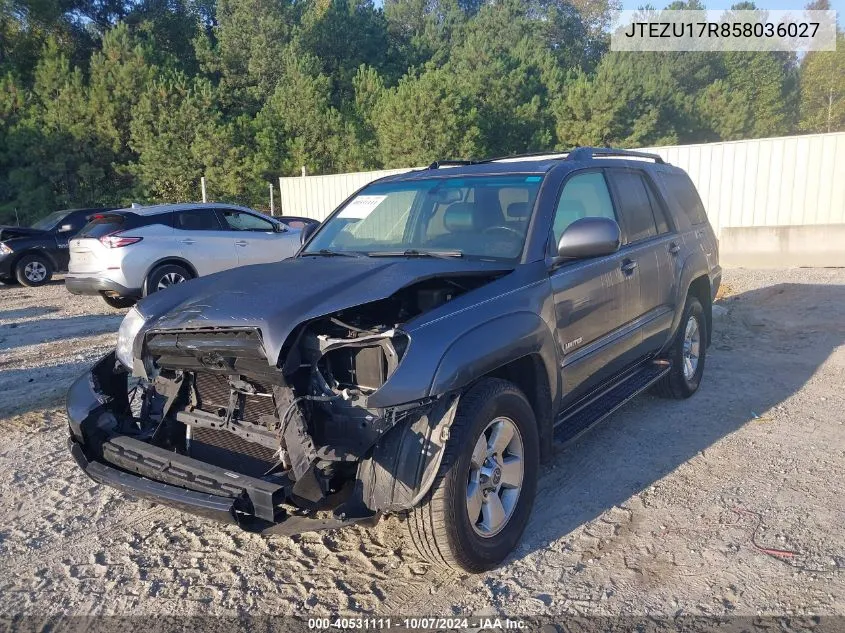 2005 Toyota 4Runner Limited VIN: JTEZU17R858036027 Lot: 40531111