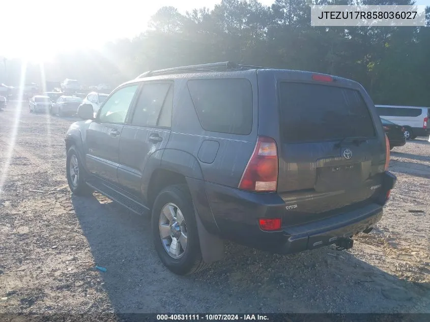 JTEZU17R858036027 2005 Toyota 4Runner Limited