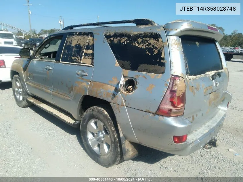 2005 Toyota 4Runner Sr5 V8 VIN: JTEBT14R358028748 Lot: 40551440