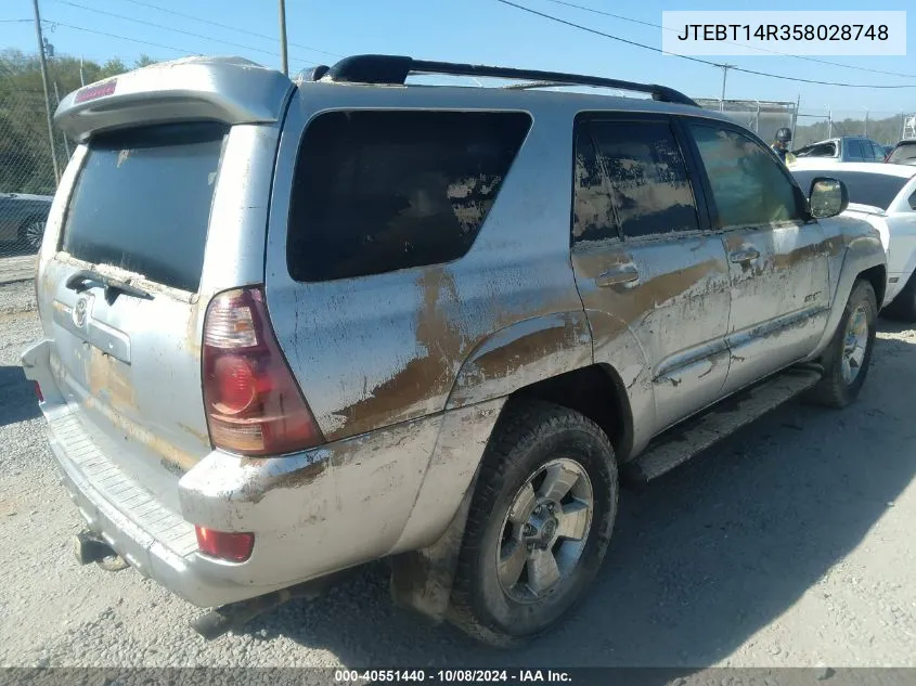 2005 Toyota 4Runner Sr5 V8 VIN: JTEBT14R358028748 Lot: 40551440