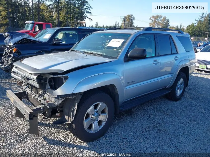 2005 Toyota 4Runner Sr5 V6 VIN: JTEBU14R358029315 Lot: 40576313