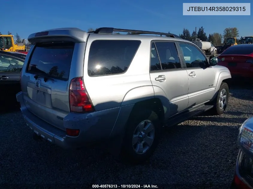 2005 Toyota 4Runner Sr5 V6 VIN: JTEBU14R358029315 Lot: 40576313