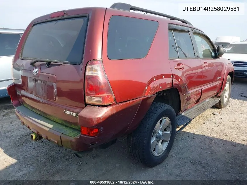 2005 Toyota 4Runner Sr5 V6 VIN: JTEBU14R258029581 Lot: 40591682