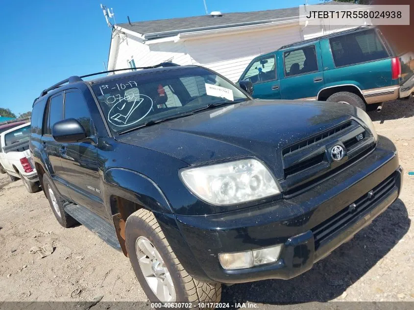 JTEBT17R558024938 2005 Toyota 4Runner Limited V8