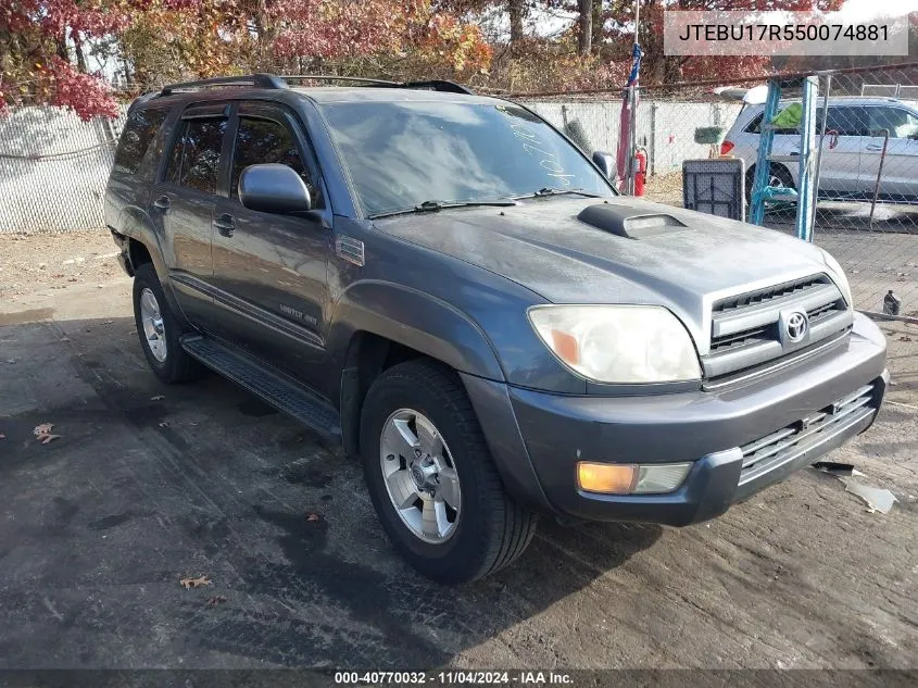 2005 Toyota 4Runner Limited V6 VIN: JTEBU17R550074881 Lot: 40770032