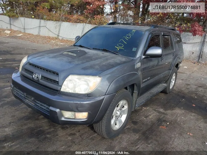 2005 Toyota 4Runner Limited V6 VIN: JTEBU17R550074881 Lot: 40770032