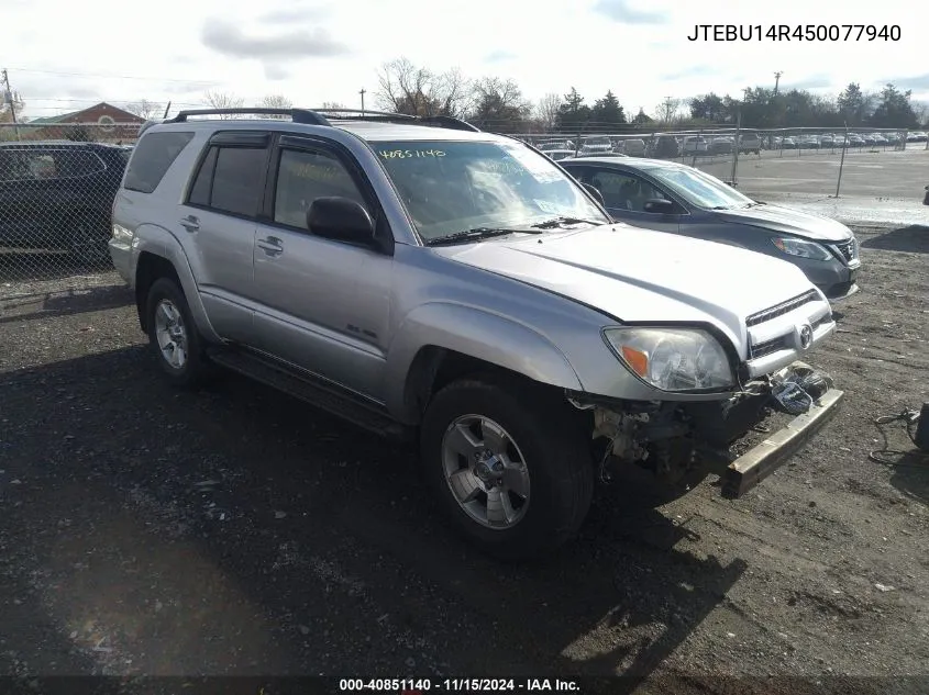 2005 Toyota 4Runner Sr5 V6 VIN: JTEBU14R450077940 Lot: 40851140