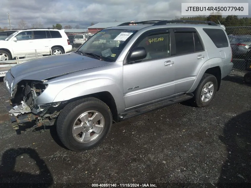 2005 Toyota 4Runner Sr5 V6 VIN: JTEBU14R450077940 Lot: 40851140