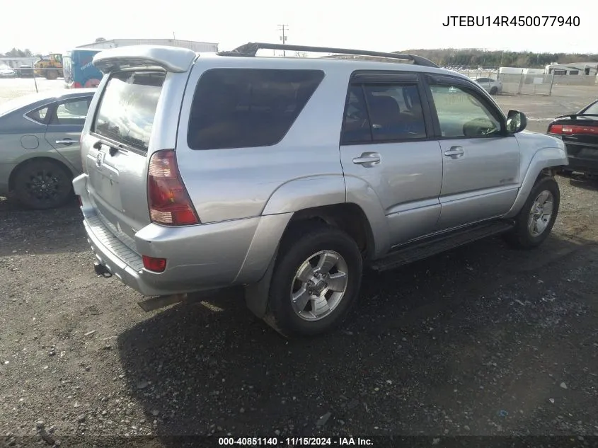 2005 Toyota 4Runner Sr5 V6 VIN: JTEBU14R450077940 Lot: 40851140