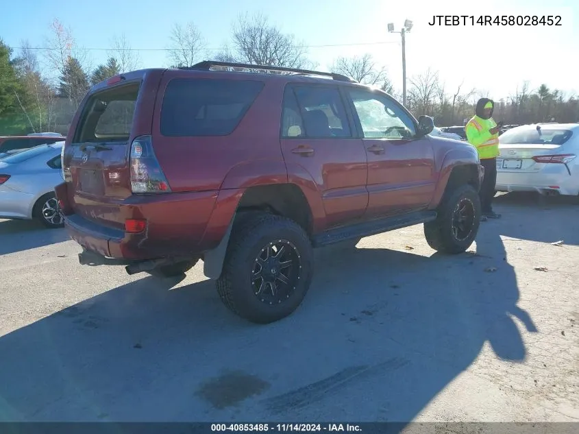 2005 Toyota 4Runner Sr5 V8 VIN: JTEBT14R458028452 Lot: 40853485