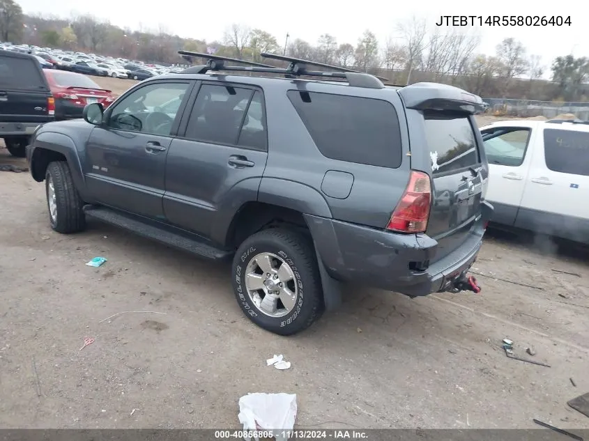 2005 Toyota 4Runner Sr5 V8 VIN: JTEBT14R558026404 Lot: 40856805