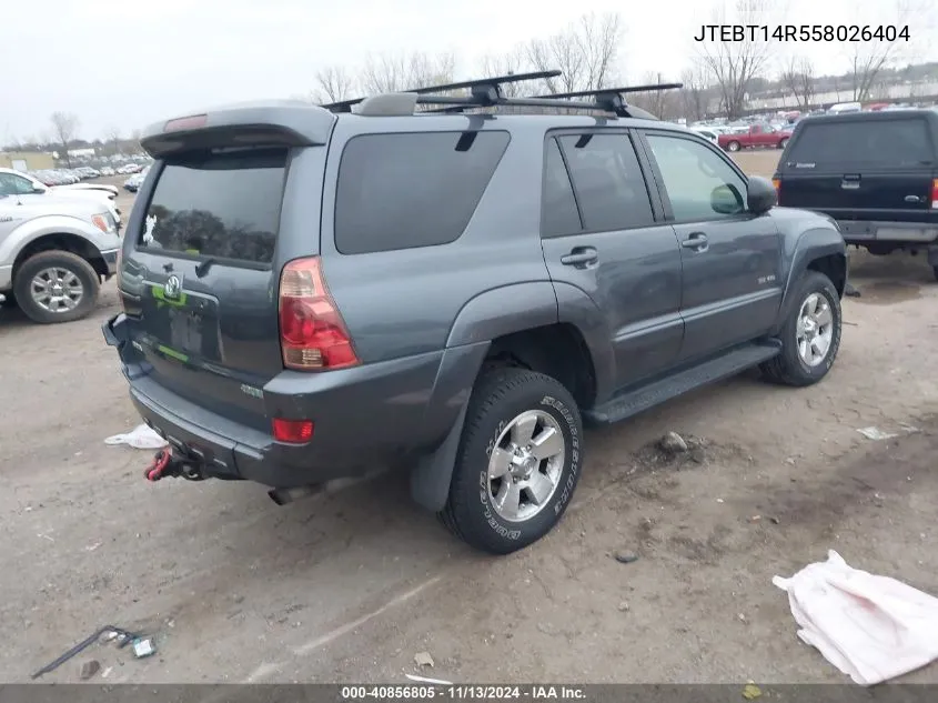 2005 Toyota 4Runner Sr5 V8 VIN: JTEBT14R558026404 Lot: 40856805