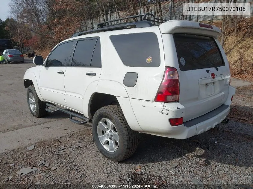 2005 Toyota 4Runner Limited V6 VIN: JTEBU17R750070105 Lot: 40864395