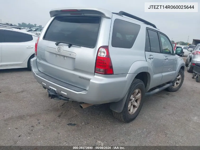 2006 Toyota 4Runner Sr5 Sport V8 VIN: JTEZT14R060025644 Lot: 39373690