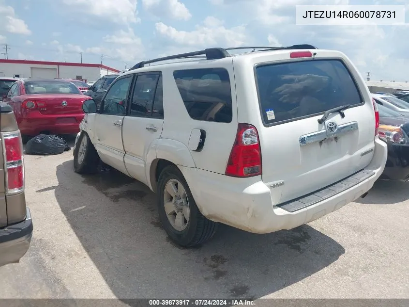 2006 Toyota 4Runner Sr5 V6 VIN: JTEZU14R060078731 Lot: 39873917