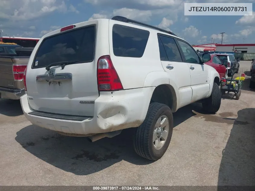 2006 Toyota 4Runner Sr5 V6 VIN: JTEZU14R060078731 Lot: 39873917