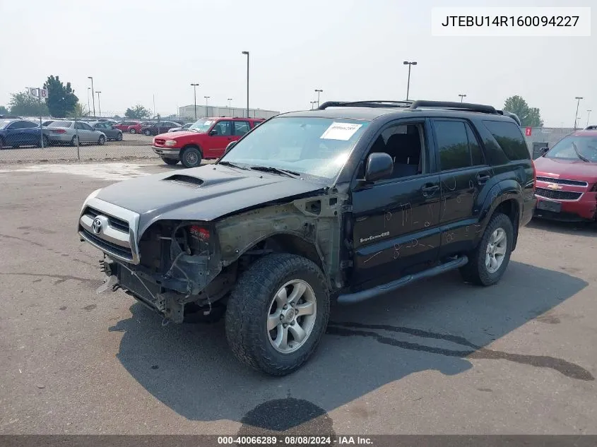 2006 Toyota 4Runner Sr5 Sport V6 VIN: JTEBU14R160094227 Lot: 40066289