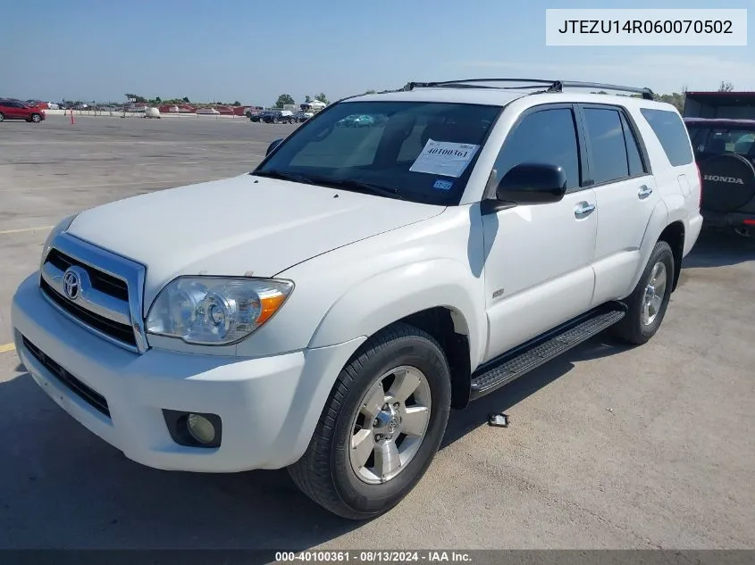 2006 Toyota 4Runner Sr5 V6 VIN: JTEZU14R060070502 Lot: 40100361