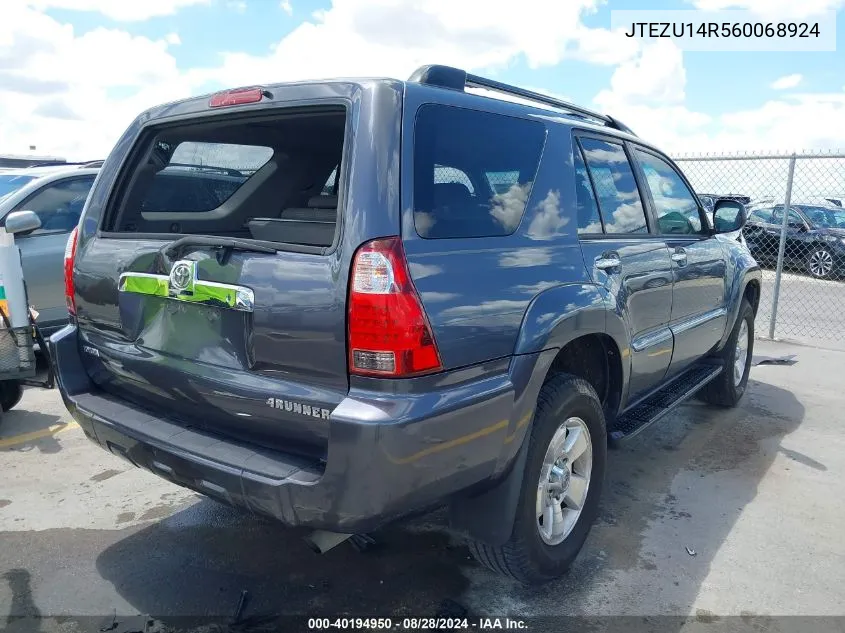 2006 Toyota 4Runner Sr5 V6 VIN: JTEZU14R560068924 Lot: 40194950