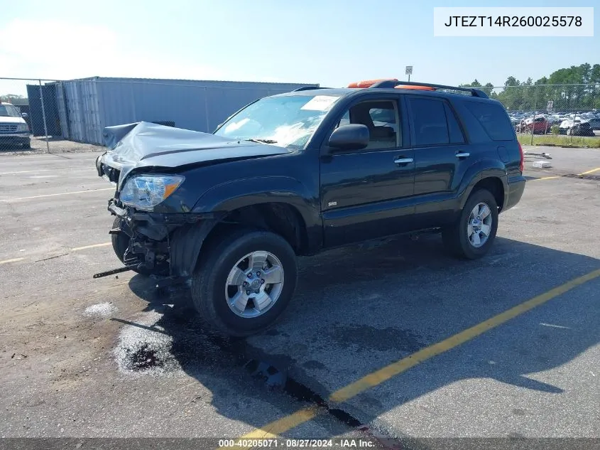 2006 Toyota 4Runner Sr5 V8 VIN: JTEZT14R260025578 Lot: 40205071