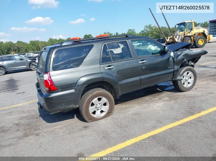 2006 Toyota 4Runner Sr5 V8 VIN: JTEZT14R260025578 Lot: 40205071