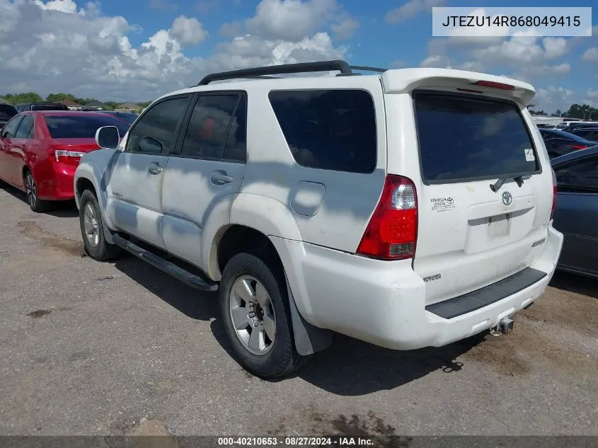 2006 Toyota 4Runner Sr5 Sport V6 VIN: JTEZU14R868049415 Lot: 40210653