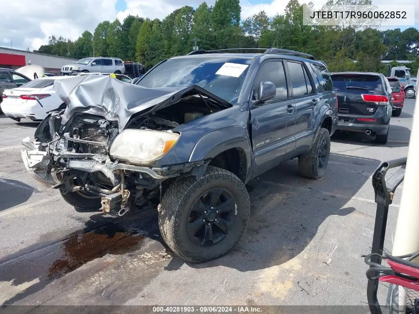 2006 Toyota 4Runner Limited V8 VIN: JTEBT17R960062852 Lot: 40281903