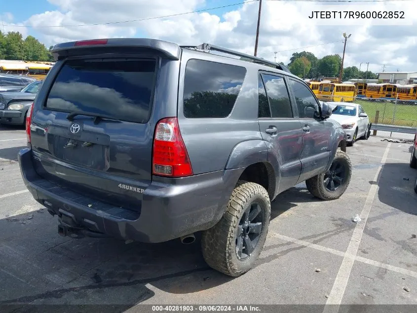 2006 Toyota 4Runner Limited V8 VIN: JTEBT17R960062852 Lot: 40281903