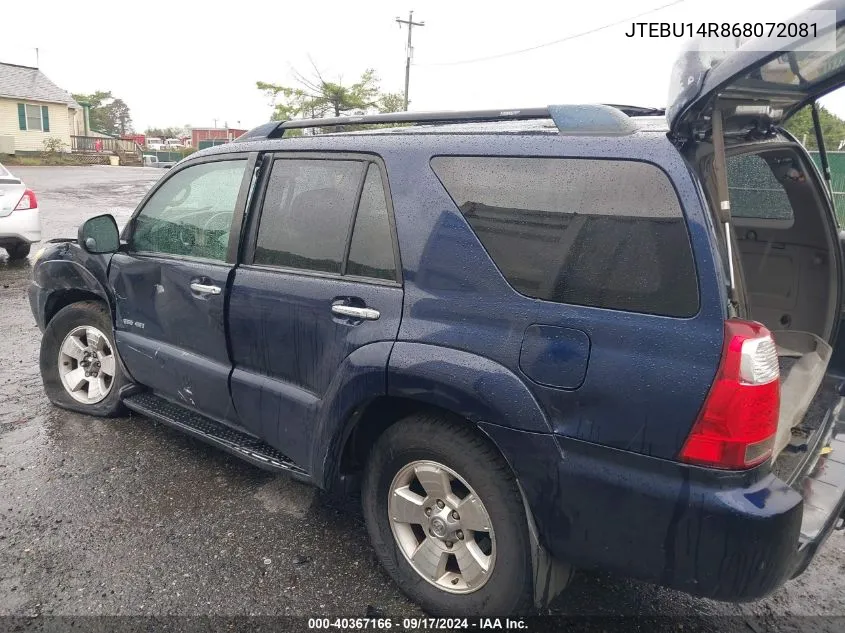 2006 Toyota 4Runner Sr5 V6 VIN: JTEBU14R868072081 Lot: 40367166