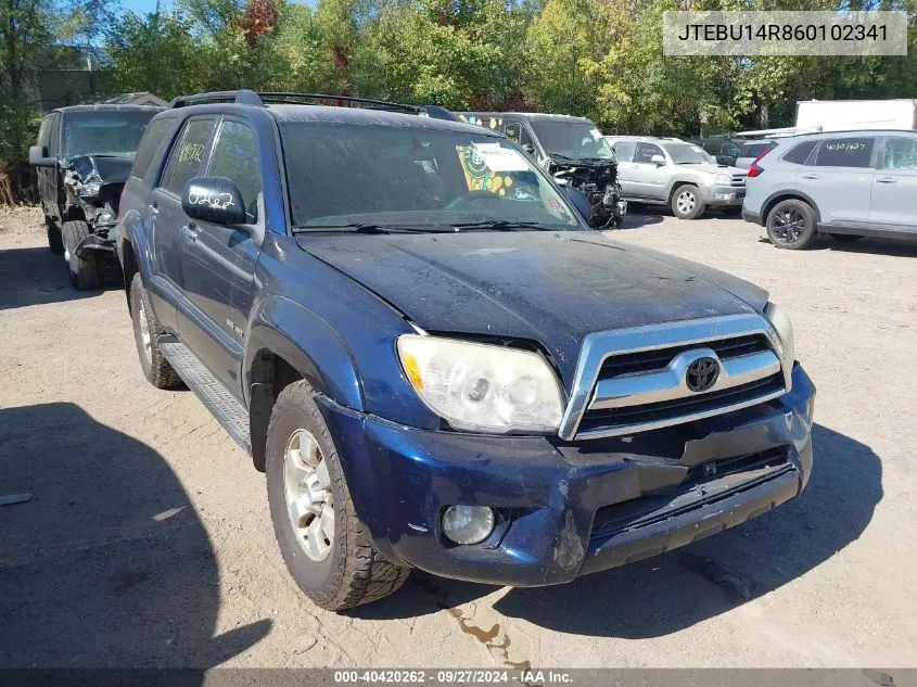 2006 Toyota 4Runner Sr5 V6 VIN: JTEBU14R860102341 Lot: 40420262