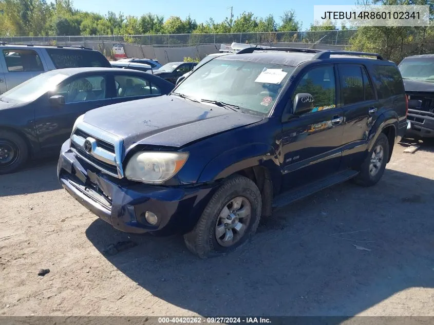 2006 Toyota 4Runner Sr5 V6 VIN: JTEBU14R860102341 Lot: 40420262