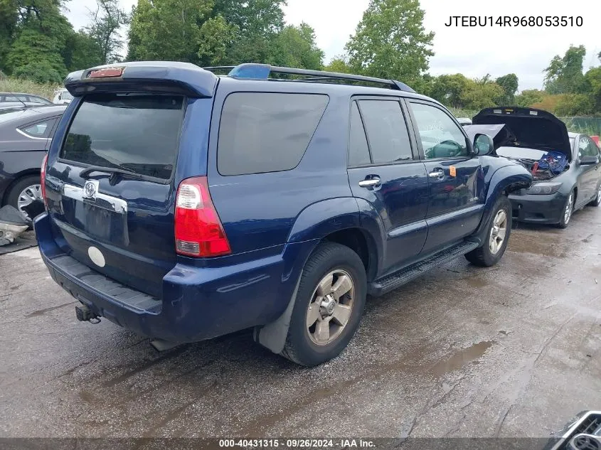 2006 Toyota 4Runner Sr5 V6 VIN: JTEBU14R968053510 Lot: 40431315