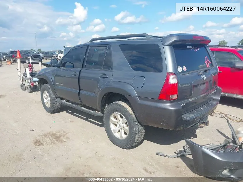 2006 Toyota 4Runner Sr5 Sport V8 VIN: JTEBT14R160064227 Lot: 40433502