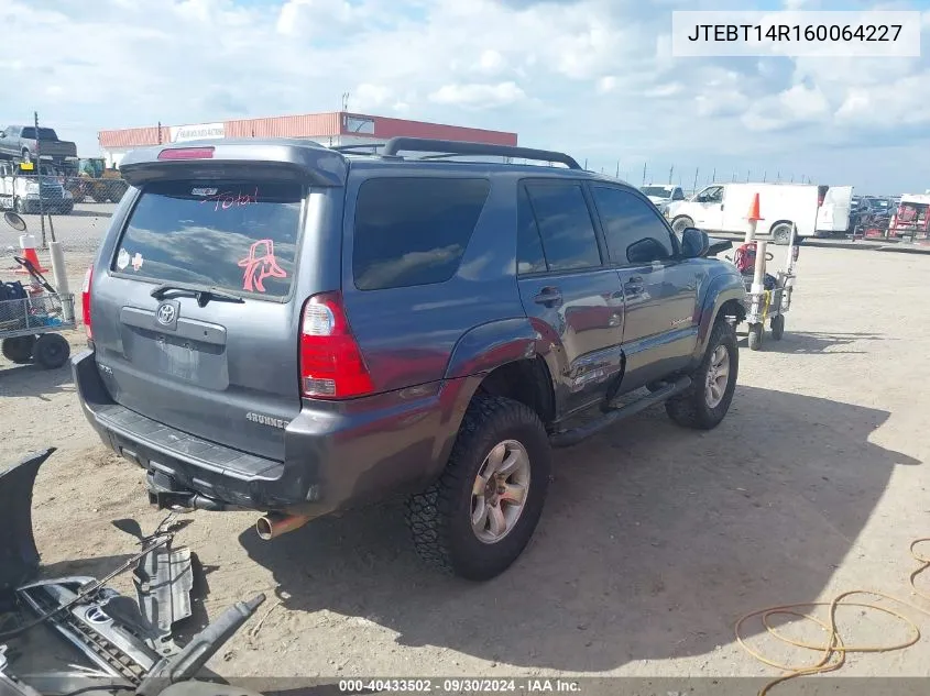 2006 Toyota 4Runner Sr5 Sport V8 VIN: JTEBT14R160064227 Lot: 40433502