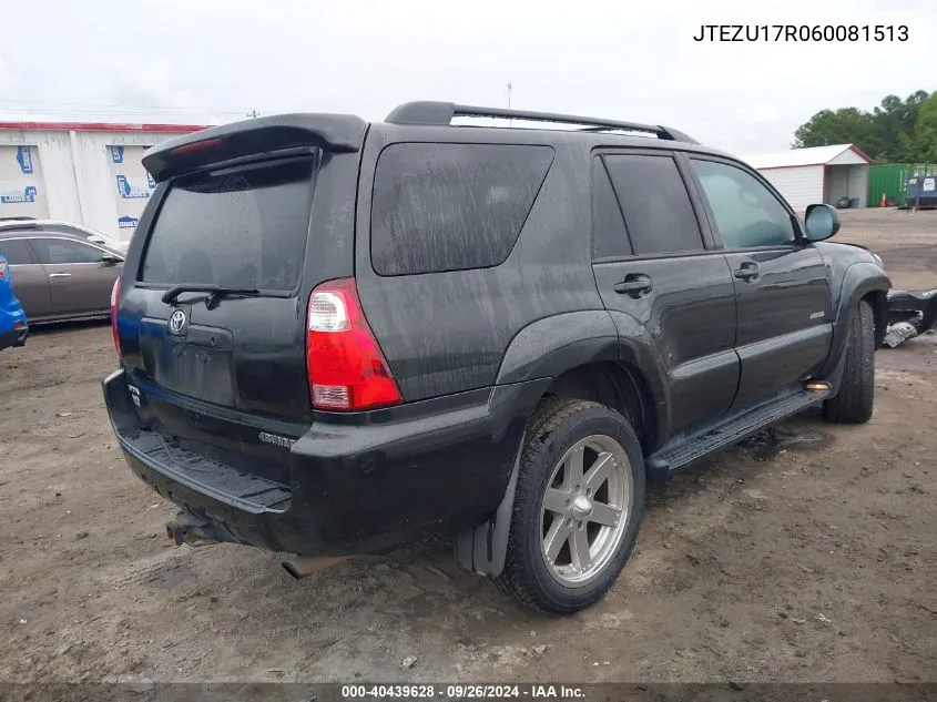 2006 Toyota 4Runner Limited V6 VIN: JTEZU17R060081513 Lot: 40439628